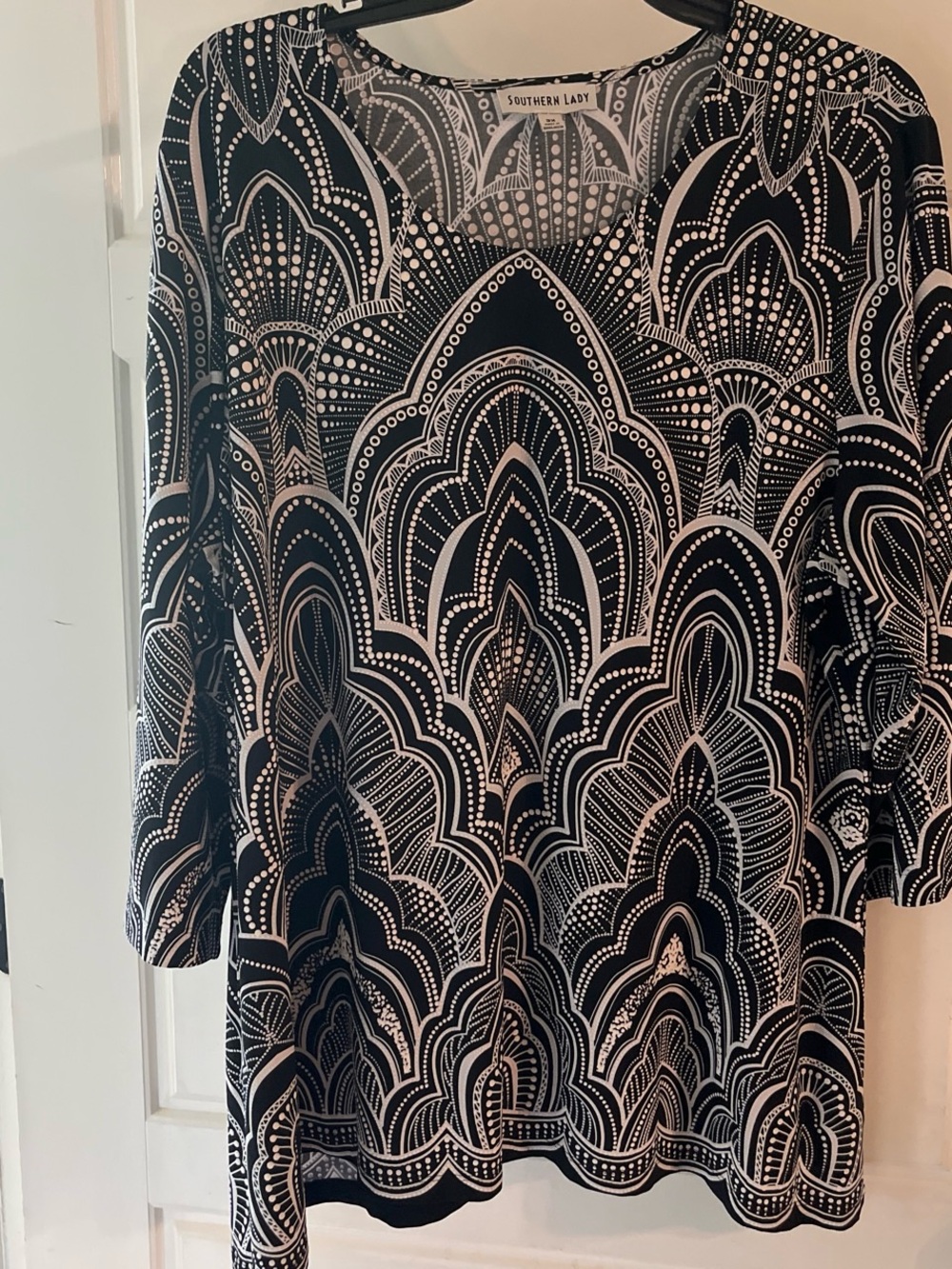 Southern Lady Black and White Patterned Blouse